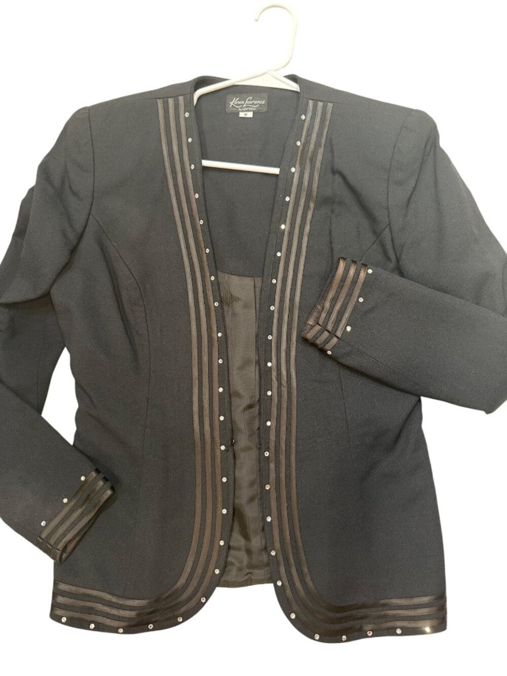 tailored Black Embellished Blazer rhinestone Trim Size 6 professional formal